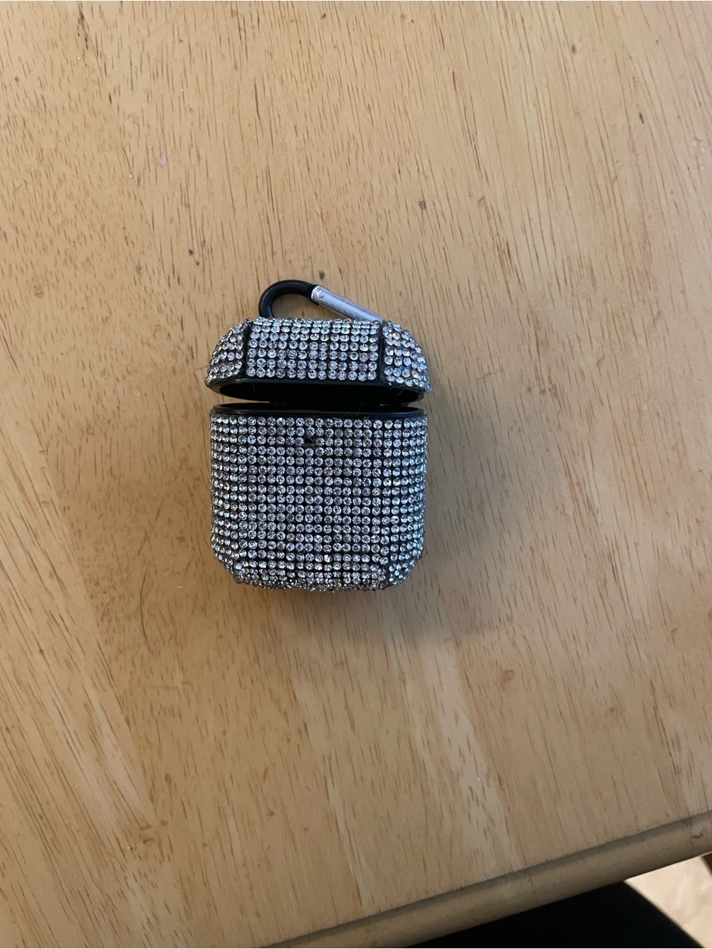Silver Crystal Rhinestone AirPods Case Cover with Carabiner